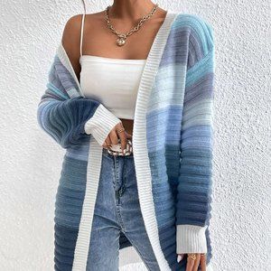 Contemporary Colorblock Drop Shoulder Duster Cardigan